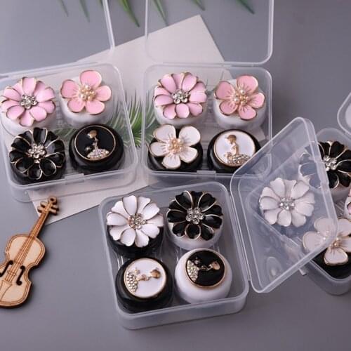 2pairs DIY Pearls Flower Contact Lens Case With Mirror Women Girls Contact Lenses Box Eyes Contact Lens Container Travel Kit Box