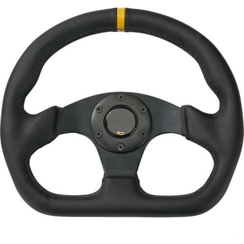 320mm BK/Yellow Flat Genuine Leather Universal Sport Racing Drift Steering Wheel