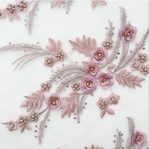 1 Piece Beaded 3D Wedding Dress Applique DIY Bridal Headdress Ivory White Red Black Lace Collar Lace Fabric Patch Candy Colors