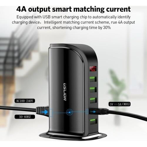 5 Multi Port USB Charger For Mobile Phone EU UK Plug LED Display USB Charging Desktop Station Chargers Phone Charging adapter