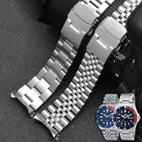 Stainless Steel Watch Band for Seiko SKX007 Scuba SKX009 Double Safe Lock BuckleThree-bead Five-bead Diving Wristband Bracelet