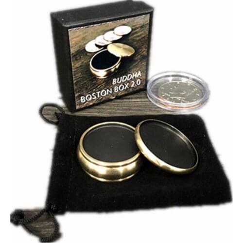 Buddha Boston Box 2.0 + Half Dollar Shell Magic Tricks Close Up Illusions Gimmick Props Mentalism Coin Penetrate Vanish Magia