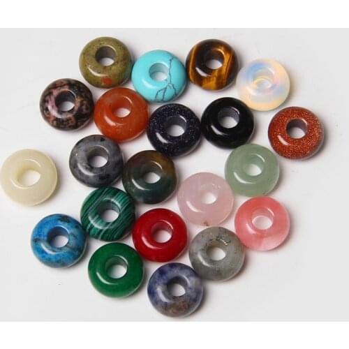5Pcs Stone Charms Pendant Spacer Round Big Hole Beads For Jewelry Making Fit Necklace Bracelet DIY Findings 14MM Hole Size 5MM
