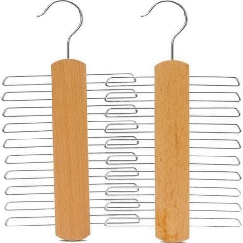 Wood Tie Rack Holder, Premium Wooden Necktie and Belt Hanger, Rotate to Organizer and Storage Rack with Non-Slip Clips Finish 20