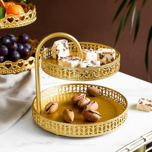 Double-layer Fruit Plate Creative Modern Living Room Household Simple Coffee Table Double-layer Tray Snack Plate Metal Frosted