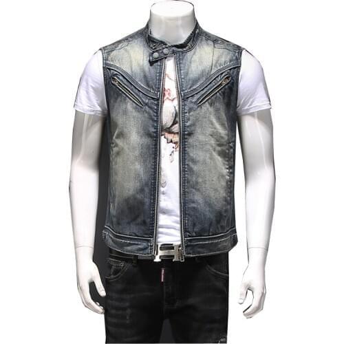 Denim Jeans Vest Men Male Jeans Waistcoat Hole Washed Cowboy Jeans Denim Vest Sleeveless Plus Size 3XL