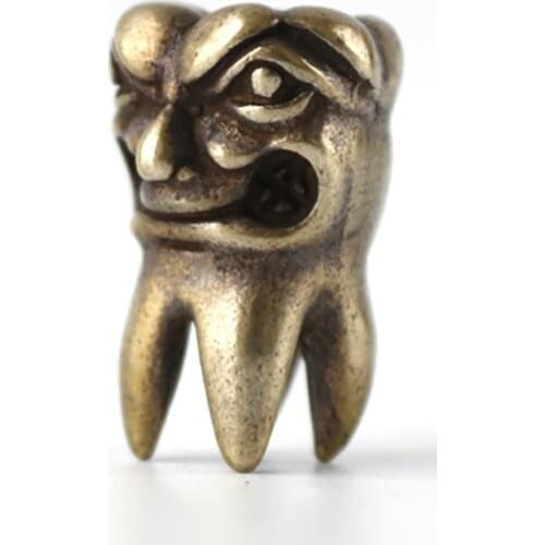 EDC Tools Brass Cheek Tooth Carving Lanyard Bead Paracord Knife Beads Brass Knife Keychain Tool Pendant