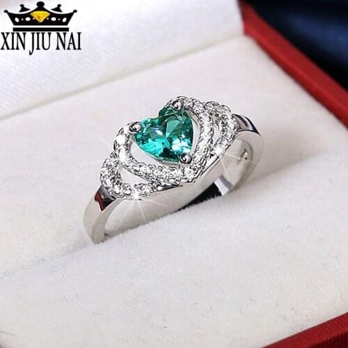 Hot selling hot-selling green zircon emerald heart-shaped jewelry love ring