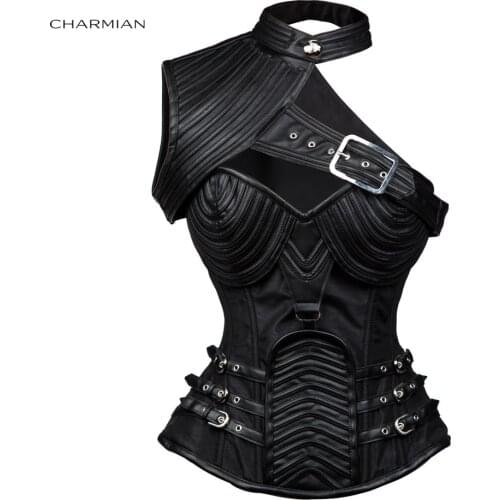 Charmian Vintage Gothic Corset Steampunk Corset Women Clothing Armor Bustier With Shoulder Bolero Steel Boned Corset