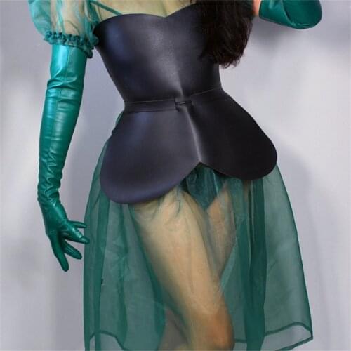 Touchscreen Leather Gloves 60cm Lengthen Simulation Leather Sheepskin Forest Emerald Dark Green Fruit Green Female Gloves WPU145