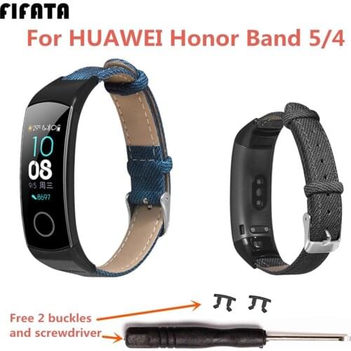 FIFATA Cowboy Style Leather Watch Strap For Honor Band 5/4 Sport Watch Wristband Replace Accessories For Huawei Honor Smart Band