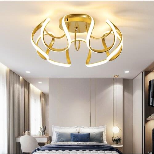 Bedroom Lamp Modern LED Chandelier Lighting Living Study Room Decoration White Gold Black Color Dimmer Parlor Foyer WF106