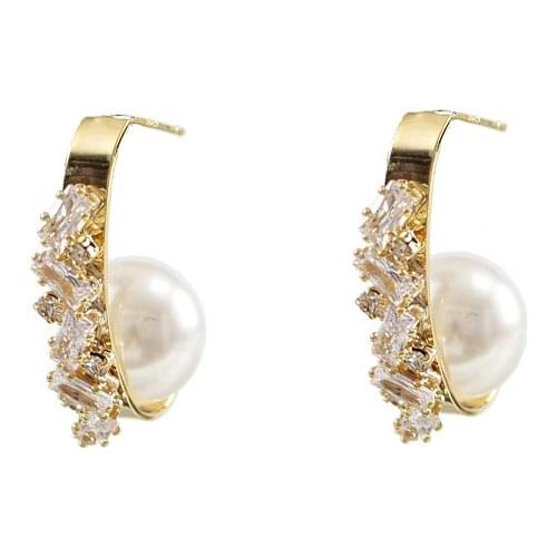 LANFLORA fashion birthday gift women pearl earrings copper alloy earrings cheap factory bulk wholesale price earrings
