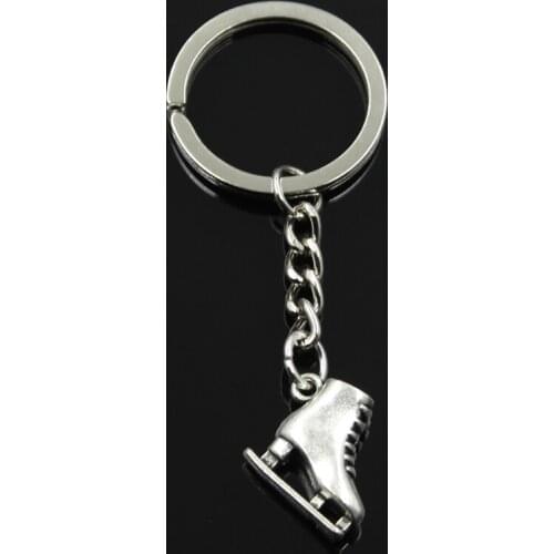 Fashion 3cm Key Ring Metal Key Chain Keychain Jewelry Antique Bronze Silver Color Plated Roller Skates 21x18x6mm Pendant