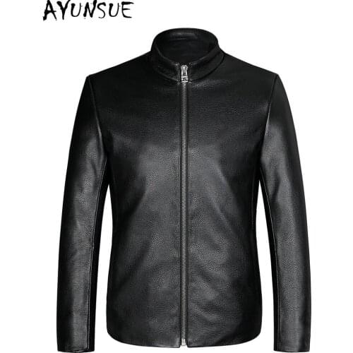 AYUNSUE 100% Genuine Leather Jacket Men Cowhide Leather Coat Spring Autumn Mens Sheepskin Coat Male Clothes Chaquetas Hombre KJ