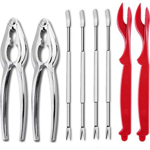 Seafood Tools Set 2 Crab Clip 2 Plastic Pick 4 Stainless Steel Forks 8Pcs