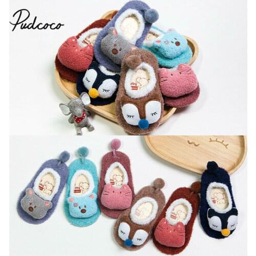 1 Pair Fashion Baby Girls Boys Cute Cartoon Non-slip Cotton Toddler Floor Socks Animal pattern First Walker Shoes for Newborns