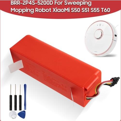 Original Replacement Battery BRR-2P4S-5200D 5200mAh For XIAOMI Roborock S50 S51 S55 T60 Sweeping Mopping Robot Vacuum Cleaner