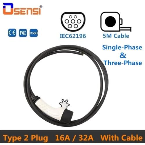 OSENSI 16A 32A Type 2 EV Plug IEC62196 Charging Station Mennekes Connector Electric Car Charger EVSE Single Phase Three Phase