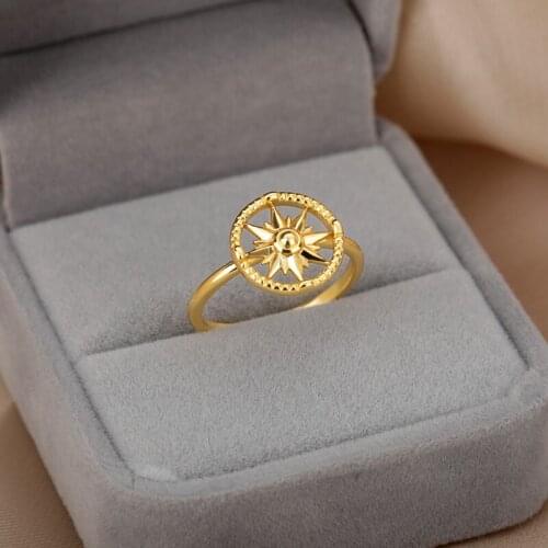 Simple Round Compass Couple Ring For Women Stainless Steel Rings Couple Jewelry Anniversary Boyfriend Anillo BFF