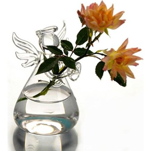 Clear Angel Shape Glass Hanging Vase Terrarium Hydroponic Pot Flower Home Decor Glass Terrarium Hydroponic Pot Angel Shaped Vase