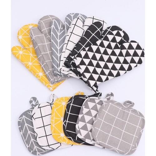 1 Piece Cute Non-slip Yellow Gray Cotton Fashion Nordic Kitchen Cooking Microwave Gloves Baking BBQ Potholders Oven Mitts HOT