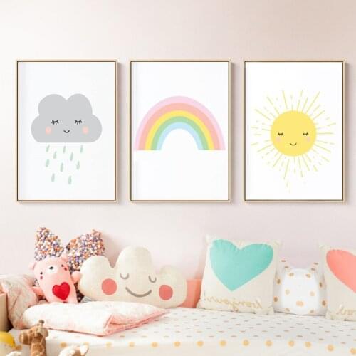 Modern Cartoon Rainbow Nursery Prints Art Canvas Paintings POP Wall Art Posters Pictures Gifts for Kids Room Home Decorations