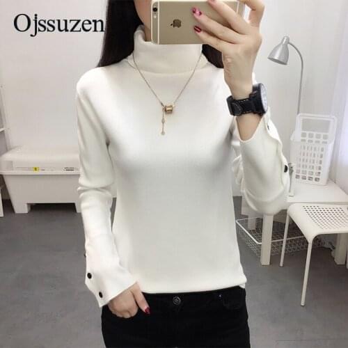 Female Winter Warm Turtleneck Womens Sweaters Slim Autumn Jumpers Ladies Pullovers White With Button Knit Sweater Woman Clothes