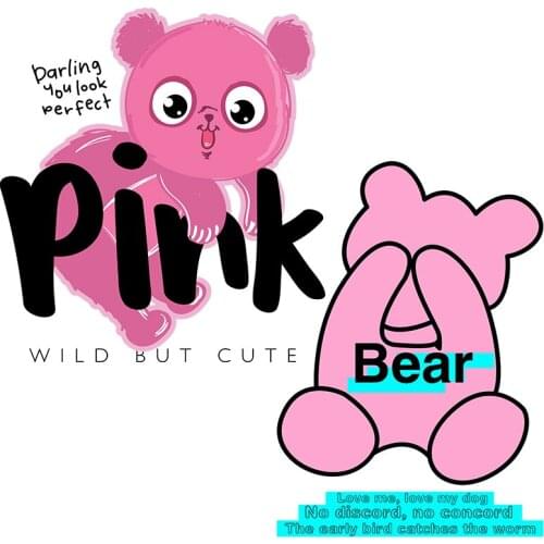 Pink bear Heat Transfer printing Thermal Stickers Patches for Clothing DIY T-shirt Ironing stickers Washable DIY Appliques