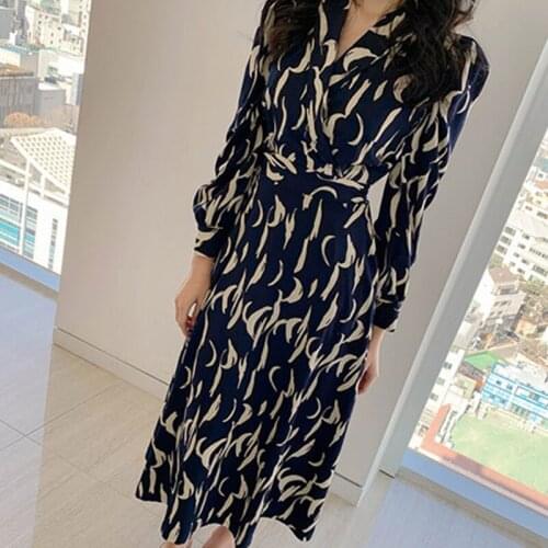 Spring autumn fashion print formal dress new arrival temperamental high quality work style comfortable cute long a-line dress