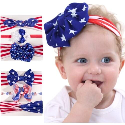 Yundfly 3 Pack New Independence Day Headbands Set for Baby Girls Elastci Bowknot Hair Bands July Fourth Headwraps