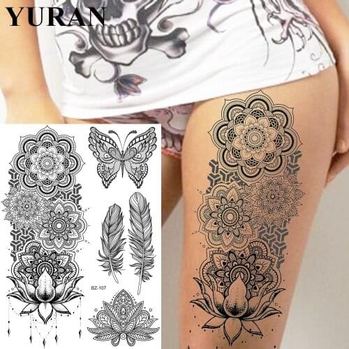 YURAN Black Waterproof Fake India Bracelet Temporary Tattoos Stickers Feather Tribal Legs Arm Tattoo Women Girls Body Art Tatto