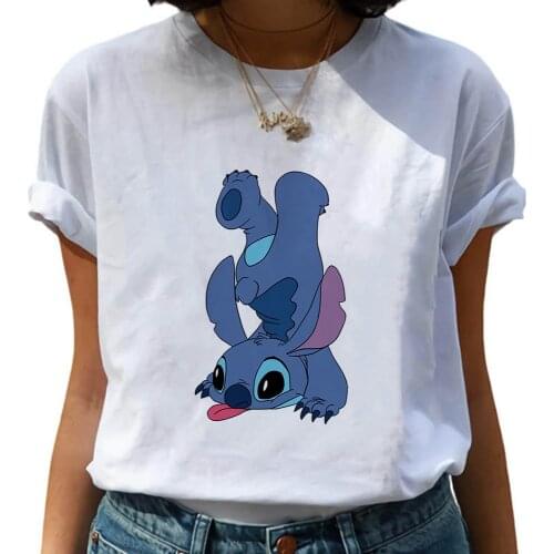 Stitch Printed Female Clothing Disney Womens Tee shirt Summer Casual New French T-shirt Kawaii Cartoon Aesthetic Harajuku