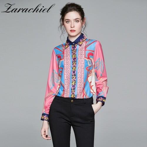 Womens Office Lady Shirt 2021 New Fashion Blouse Eleganr Casual Long Sleeve Geometric Luxury Printed Shirts Simple Style Tops