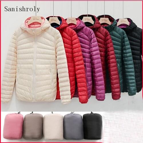 Sanishroly Two Wears Autumn Winter Women Ultra Light White Duck Down Jacket Female Hooded Outwear Short Tops Plus Size 7XL SE980