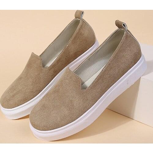 2021 Women Flats Casual Loafers Slip On Female Platform Suede Moccasions Shallow Vulcanized Shoes Ladies Comfort Footwear