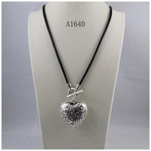 Unique Pearls Jewellery Store Leather Heart Necklace Big Tible Silvers Heart Black Real Leather Necklace Fine Jewelry For Women