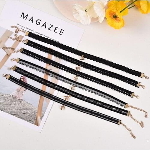 1pc Gothic Lave Velvet Hollow Choker Necklace Women Party Tattoo Collars Crystal Pendant Neck Accessories Jewelry Gift