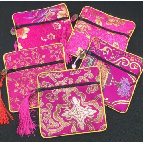 100 pcs/lot Wholesales Embroidered Purse Coin Wallet Bag Tassel Storage Pouch