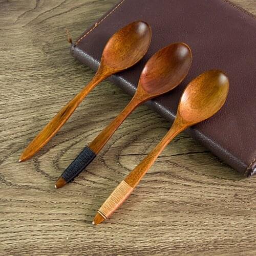 100pcs/lot Japanese Style Original Wooden Spoon Baby Feed Spoon Wind By Woolen Drinkware Cutlery Kitchen Accessories LX0013