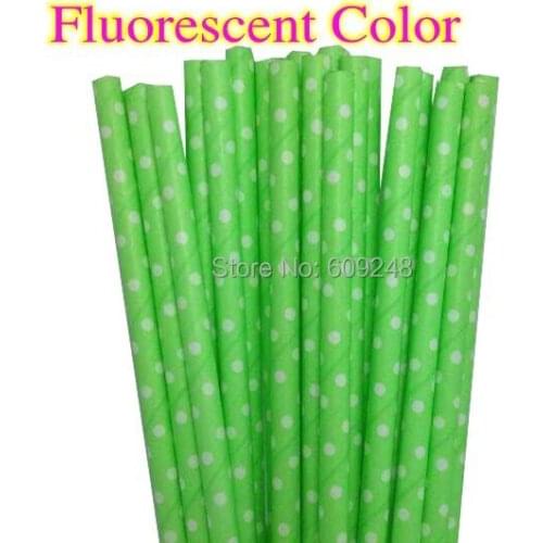 100pcs Mixed Colors Old Fashioned Decorative Cute Party White Swiss Dot Printed Fluorescent Color Lime Green Paper Straws