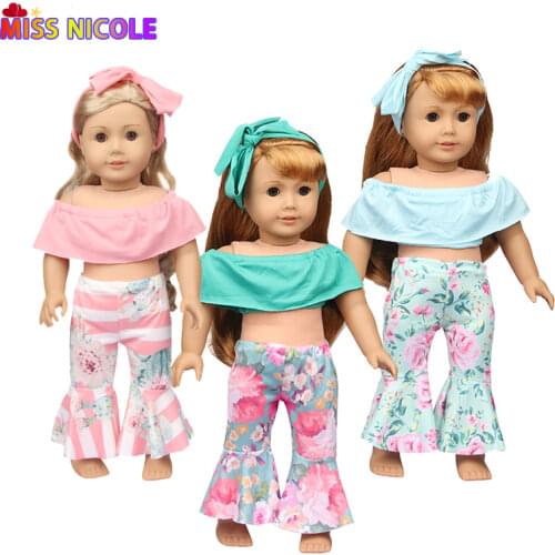 Baby Girls Gift 18 Inch 3 pieces/Set Clothes + Hair Hoop For 43 -46 cm New Reborn Baby Dolls For American Our Generation Toys