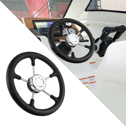 304 Stainless Steel Marine 12.6 inch Boat Steering Wheel 5-Spoke PU Foaming Material Vessels Yacht Pontoon Boat