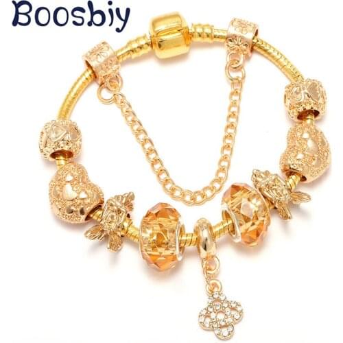 Boosbiy DIY Lucky knot Pendant Charm Bracelet For Women Gold Crystal Murano Glass Beads Fashion Brand Bracelet Jewelry Gift