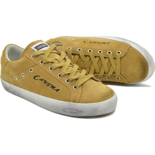 CANGMA Luxury Designer Sneaker Brand Mans Cow Suede Autumn Italy Yellow Shoes Men Sneakers Casual Shoes Male