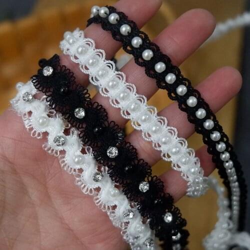 Cheap 2meter/Pack 1.2cm/1.5cm Hot Selling Black and White Small Wide Handmade Beads Fake Peals Trims Ribbon Accessories X813