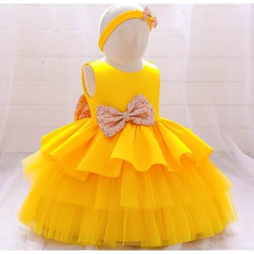 Baby Carnival Outfit Baby Girl Flower Princess Wedding Dress Infant Sequin Dress Birthday Party Dress Newborn Send Headband 0-5Y