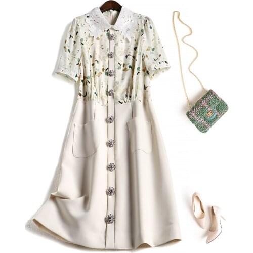 French style retro 2021 summer new floral diamond buckle elegant temperament dress
