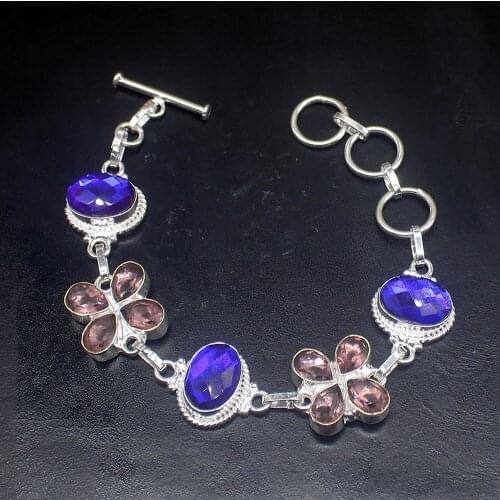 Gemstonefactory Jewelry Big Promotion Single Unique 925 Silver Mystical Topaz Amethyst Lady Women Charm Bracelet 20cm 20213243