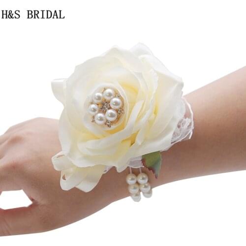 H&S BRIDAL Wrist Corsage Bridesmaid Sisters Hand flowers Artificial Bride Flowers For Wedding Dancing Party Decor Bridal Prom
